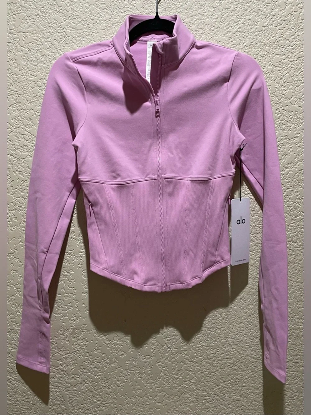 Alo Yoga NWT Airbrush Corset Full Zip Jacket Candy Heart Pink Size XS